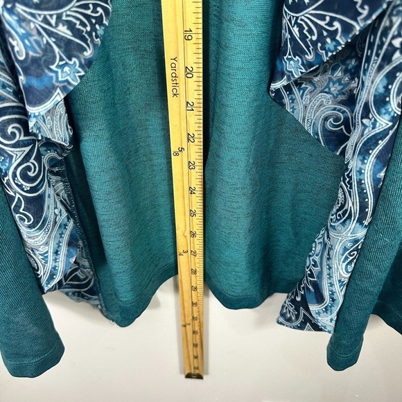 OneWorld Cardigan Women 2X Blue Paisley Trim Boho Open Front Long‎ Sleeve Artsy - Picture 3 of 7